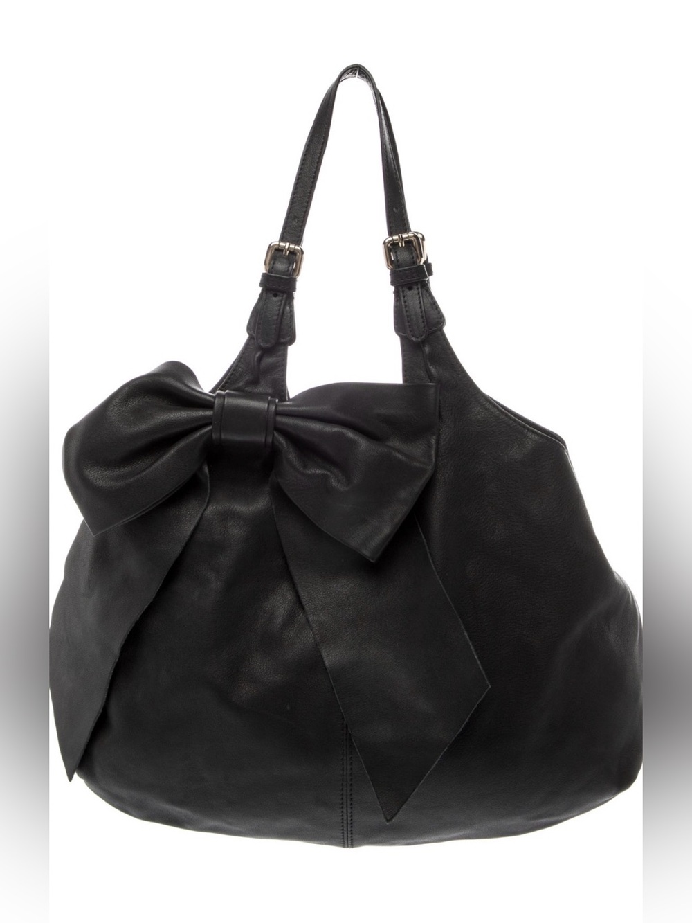 red Valentino Leather Black Bow Accent Women’s Hobo Style Slouchy Shoulder Bag